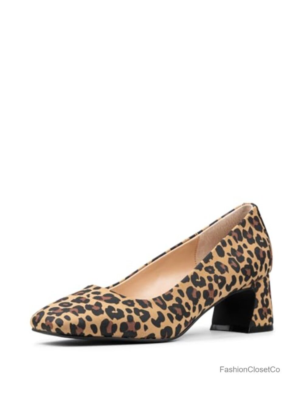 Faux Suede Square Toe Low Block Heel Pumps with Memory Foam